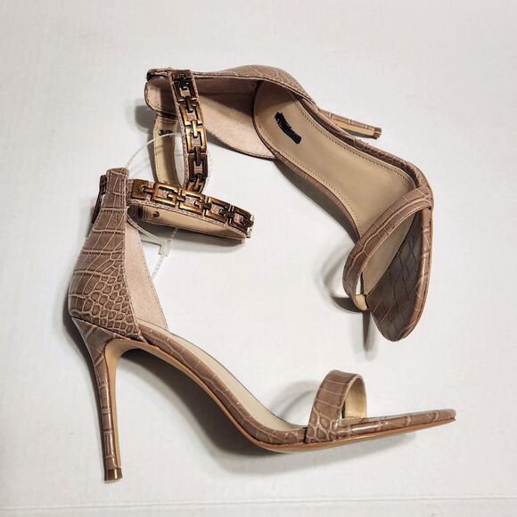 Guess Kaida G Chain Ankle Strap Stiletto Heels Taupe Gold 10 - Picture 2 of 9